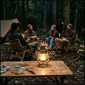 露營燈吸引大量飛蟲的夜間營地情境