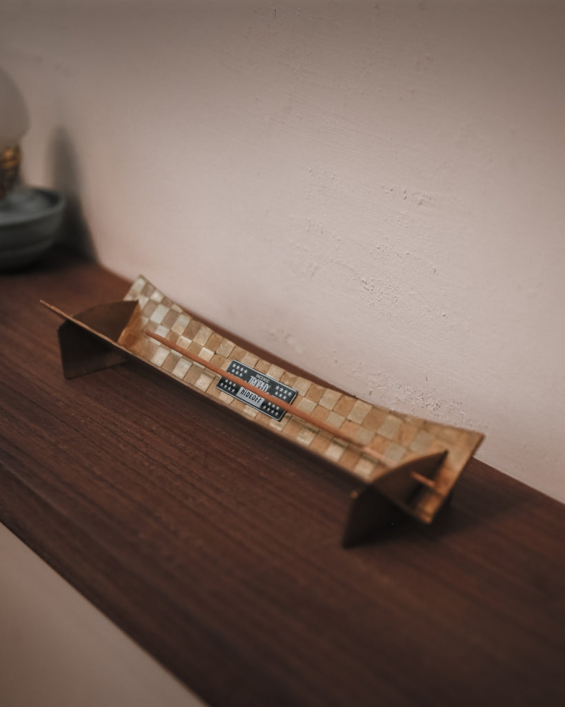 HIDEOFF • 復古黃銅線香座｜Incense Stick Holder｜Thophy Checker 經典棋盤款 (附收納皮套)